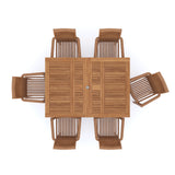 Teak Square to Rectangle 120-170cm Extending Table 4cm Top (6 Oxford Stacking Chairs) Cushions included. Teak Square to Rectangle 120-170cm Extending Table 4cm Top (6 Oxford Stacking Chairs) Cushions included.