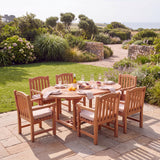 Teak Round to Oval 120-170cm Extending Table, 4cm Top with 6 Warwick Chairs, Free Cushions: Minimalist Dining Set with Premium Construction - UK and Ireland garden setting - image 1 Teak Round to Oval 120-170cm Extending Table, 4cm Top with 6 Warwick Chairs, Free Cushions: Minimalist Dining Set with Premium Construction - UK and Ireland garden setting - image 1