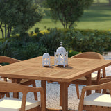 Teak Square to Rectangle 120–170cm Extending Table 4cm Top with 6 Sydney Chairs – Teak Garden Dining Set, Free Cushions Teak Square to Rectangle 120–170cm Extending Table 4cm Top with 6 Sydney Chairs – Teak Garden Dining Set, Free Cushions