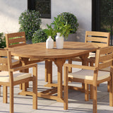 Teak Round-to-Oval 120–170cm Extending Table 4cm Top with 6 Marlow Stacking Chairs – Teak Garden Dining Set, Free Cushions Teak Round-to-Oval 120–170cm Extending Table 4cm Top with 6 Marlow Stacking Chairs – Teak Garden Dining Set, Free Cushions