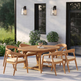Teak Round to Oval 120cm-170cm Extending Table 4cm Top with 6 Sydney Chairs – Teak Garden Dining Set, Free Cushions Teak Round to Oval 120cm-170cm Extending Table 4cm Top with 6 Sydney Chairs – Teak Garden Dining Set, Free Cushions