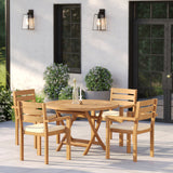 Teak Set 120cm Spiral Folding Table 4cm Top with 4 Marlow Stacking Chairs – Teak Garden Dining Set, Free Cushions Teak Set 120cm Spiral Folding Table 4cm Top with 4 Marlow Stacking Chairs – Teak Garden Dining Set, Free Cushions