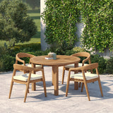 Teak Set 120cm Maximus Round Fixed Table 4cm Top with 4 Sydney Chairs – Teak Garden Dining Set, Free Cushions Teak Set 120cm Maximus Round Fixed Table 4cm Top with 4 Sydney Chairs – Teak Garden Dining Set, Free Cushions
