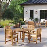 Teak Set 120cm Maximus Round Fixed Table 4cm Top With 4 Warwick Teak Chairs – Teak Garden Dining Set, Free Cushions Teak Set 120cm Maximus Round Fixed Table 4cm Top With 4 Warwick Teak Chairs – Teak Garden Dining Set, Free Cushions