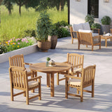 Teak Set 120cm Maximus Round Fixed Table 4cm Top With 4 Warwick Teak Chairs – Teak Garden Dining Set, Free Cushions Teak Set 120cm Maximus Round Fixed Table 4cm Top With 4 Warwick Teak Chairs – Teak Garden Dining Set, Free Cushions