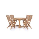 Teak 120cm to 170cm Round to Oval Extending Table with 4 Hampton Folding Chairs Teak 120cm to 170cm Round to Oval Extending Table with 4 Hampton Folding Chairs