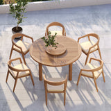 Teak 150cm Maximus Round Table 4cm Top with 6 Sydney Chairs – Teak Garden Dining Set, Free Cushions Teak 150cm Maximus Round Table 4cm Top with 6 Sydney Chairs – Teak Garden Dining Set, Free Cushions