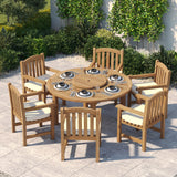 Teak Set 150cm Maximus Round Table 4cm Top with 6 Warwick Chairs – Teak Garden Dining Set, Free Cushions Teak Set 150cm Maximus Round Table 4cm Top with 6 Warwick Chairs – Teak Garden Dining Set, Free Cushions