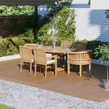 Teak 4cm Top Round To Oval 120-170cm Extending Table (4 Henley Stacking Chairs 2 San Francisco Chairs) Cushions included. Teak 4cm Top Round To Oval 120-170cm Extending Table (4 Henley Stacking Chairs 2 San Francisco Chairs) Cushions included.