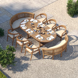 Teak 180–240cm Oval Extending Table 4cm Top and 120cm Wide with 6 Sydney Chairs & 2 San Francisco Benches – Teak Garden Dining Set, Free Cushions Teak 180–240cm Oval Extending Table 4cm Top and 120cm Wide with 6 Sydney Chairs & 2 San Francisco Benches – Teak Garden Dining Set, Free Cushions
