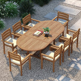 Teak 180-240cm Oval Extending Table 4cm Top with 8 Marlow Stacking Chairs – Teak Garden Dining Set Teak 180-240cm Oval Extending Table 4cm Top with 8 Marlow Stacking Chairs – Teak Garden Dining Set