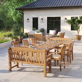 10 Seater Teak Garden Dining Set – 180–240cm Rectangular Extending Table, 4cm Top with 6 Oxford Stacking Chairs & 2 Harmony Benches 10 Seater Teak Garden Dining Set – 180–240cm Rectangular Extending Table, 4cm Top with 6 Oxford Stacking Chairs & 2 Harmony Benches