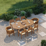 Teak 180–240cm Oval Extending Table with 6 Marlow Stacking Chairs & 2 San Francisco Chairs – Premium Teak Garden Dining Set Teak 180–240cm Oval Extending Table with 6 Marlow Stacking Chairs & 2 San Francisco Chairs – Premium Teak Garden Dining Set