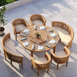 Teak Set 180cm Maximus Round Table 4cm Top With 4 San Francisco Chairs & 2 San Francisco Benches – Teak Garden Dining Set, Free Cushions Teak Set 180cm Maximus Round Table 4cm Top With 4 San Francisco Chairs & 2 San Francisco Benches – Teak Garden Dining Set, Free Cushions