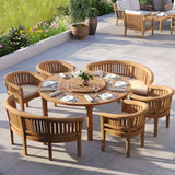 Teak Set 180cm Maximus Round Table 4cm Top With 4 San Francisco Chairs & 2 San Francisco Benches – Teak Garden Dining Set, Free Cushions Teak Set 180cm Maximus Round Table 4cm Top With 4 San Francisco Chairs & 2 San Francisco Benches – Teak Garden Dining Set, Free Cushions
