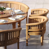 Teak Set 180cm Maximus Round Table 4cm Top With 4 San Francisco Chairs & 2 San Francisco Benches – Teak Garden Dining Set, Free Cushions Teak Set 180cm Maximus Round Table 4cm Top With 4 San Francisco Chairs & 2 San Francisco Benches – Teak Garden Dining Set, Free Cushions