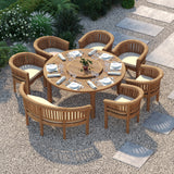 Teak Set 180cm Maximus Round Table 4cm Top With 6 San Francisco Chairs & 1 San Francisco Bench – Teak Garden Dining Set, Free Cushions Teak Set 180cm Maximus Round Table 4cm Top With 6 San Francisco Chairs & 1 San Francisco Bench – Teak Garden Dining Set, Free Cushions