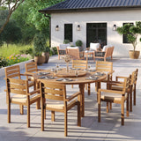 Teak Set 180cm Maximus Round Fixed Table 4cm Top with 8 Marlow Stacking Chairs – Teak Garden Dining Set, Free Cushions Teak Set 180cm Maximus Round Fixed Table 4cm Top with 8 Marlow Stacking Chairs – Teak Garden Dining Set, Free Cushions