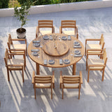 Teak Set 180cm Maximus Round Fixed Table 4cm Top with 8 Marlow Stacking Chairs – Teak Garden Dining Set, Free Cushions Teak Set 180cm Maximus Round Fixed Table 4cm Top with 8 Marlow Stacking Chairs – Teak Garden Dining Set, Free Cushions