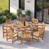 Teak Set 180cm Maximus Round Fixed Table 4cm Top with 8 Warwick Chairs – Teak Garden Dining Set, Free Cushions Teak Set 180cm Maximus Round Fixed Table 4cm Top with 8 Warwick Chairs – Teak Garden Dining Set, Free Cushions