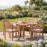 Teak Set 120cm Maximus Round Fixed Table, 4cm Top (4 x Marlow Stacking Chairs) Cushions Included: Beautiful Outdoor Teak Seat - UK and Ireland garden setting - image 1 Teak Set 120cm Maximus Round Fixed Table, 4cm Top (4 x Marlow Stacking Chairs) Cushions Included: Beautiful Outdoor Teak Seat - UK and Ireland garden setting - image 1