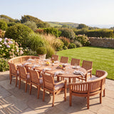 Teak Oval 2-3m Extending Table 4cm Top (8 Oxford Stacking Chairs, 2 San Francisco Benches): Large Dining Set for Outdoors - UK and Ireland garden setting - image 1 Teak Oval 2-3m Extending Table 4cm Top (8 Oxford Stacking Chairs, 2 San Francisco Benches): Large Dining Set for Outdoors - UK and Ireland garden setting - image 1