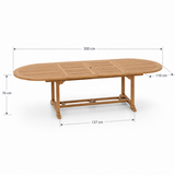 10 Seater Teak Garden Dining Set - 2-3m Oval Extending Table, 4cm Top with Oxford Stacking Chairs 10 Seater Teak Garden Dining Set - 2-3m Oval Extending Table, 4cm Top with Oxford Stacking Chairs