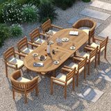 Teak Oval 2m to 3m Extending Table with 8 Marlow Stacking Chairs & 2 San Francisco Chairs – Teak Garden Dining Set Teak Oval 2m to 3m Extending Table with 8 Marlow Stacking Chairs & 2 San Francisco Chairs – Teak Garden Dining Set