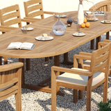 Teak Oval 2m to 3m Extending Table with 8 Marlow Stacking Chairs & 2 San Francisco Chairs – Teak Garden Dining Set Teak Oval 2m to 3m Extending Table with 8 Marlow Stacking Chairs & 2 San Francisco Chairs – Teak Garden Dining Set