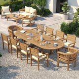 Teak Oval 2m to 3m Extending Table with 8 Marlow Stacking Chairs & 2 San Francisco Chairs – Teak Garden Dining Set Teak Oval 2m to 3m Extending Table with 8 Marlow Stacking Chairs & 2 San Francisco Chairs – Teak Garden Dining Set
