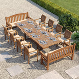 Teak Set 200-300cm Rectangle Extending Table 4cm Top with 8 Oxford Stacking Chairs & 2 Harmony Benches – Teak Garden Dining Set Teak Set 200-300cm Rectangle Extending Table 4cm Top with 8 Oxford Stacking Chairs & 2 Harmony Benches – Teak Garden Dining Set