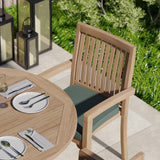 Teak Oval 180-240cm Extending Table with 8 Henley Stacking Chairs Cushions Included. Teak Oval 180-240cm Extending Table with 8 Henley Stacking Chairs Cushions Included.