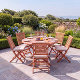 Teak 120cm Round Sunshine Folding Table 4cm Top (6 Folding Chairs) Cushions Included - Premium Teak Garden Furniture Set - UK and Ireland garden setting - image 4 Teak 120cm Round Sunshine Folding Table 4cm Top (6 Folding Chairs) Cushions Included - Premium Teak Garden Furniture Set - UK and Ireland garden setting - image 4