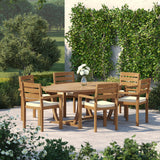 Teak Set 2m Sunshine Oval Table 4cm Top with 6 Marlow Stacking Chairs – Teak Garden Dining Set, Free Cushions Teak Set 2m Sunshine Oval Table 4cm Top with 6 Marlow Stacking Chairs – Teak Garden Dining Set, Free Cushions