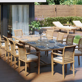 Teak Set 200-300cm Rectangle Extending Table 4cm Top (10 Oxford Stacking Chairs) Cushions included. Teak Set 200-300cm Rectangle Extending Table 4cm Top (10 Oxford Stacking Chairs) Cushions included.