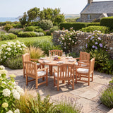 Teak Set 150cm Maximus round table with 6 Warwick chairs - Outdoor Dining Set for Six - UK and Ireland garden setting - image 1 Teak Set 150cm Maximus round table with 6 Warwick chairs - Outdoor Dining Set for Six - UK and Ireland garden setting - image 1