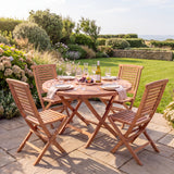 Teak Set 120cm Spiral Folding Table with 4 Folding Chairs: Compact Outdoor Dining Set with Folding Design - UK and Ireland garden setting - image 1 Teak Set 120cm Spiral Folding Table with 4 Folding Chairs: Compact Outdoor Dining Set with Folding Design - UK and Ireland garden setting - image 1