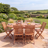 Teak Round to Oval 120-170cm Extending Table 4cm Top (6 Hampton Folding Chairs) - Versatile Teak Outdoor Dining Set - UK and Ireland garden setting - image 3 Teak Round to Oval 120-170cm Extending Table 4cm Top (6 Hampton Folding Chairs) - Versatile Teak Outdoor Dining Set - UK and Ireland garden setting - image 3