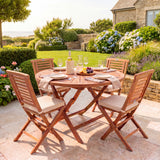 Teak Set 120cm Sunshine Folding Table (4 Folding Chairs) Cushions included - Contemporary Teak Garden Furniture Set - UK and Ireland garden setting - image 5 Teak Set 120cm Sunshine Folding Table (4 Folding Chairs) Cushions included - Contemporary Teak Garden Furniture Set - UK and Ireland garden setting - image 5