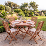 Teak Set 120cm Spiral Folding Table with 4 Folding Chairs: Compact Outdoor Dining Set with Folding Design - UK and Ireland garden setting - image 3 Teak Set 120cm Spiral Folding Table with 4 Folding Chairs: Compact Outdoor Dining Set with Folding Design - UK and Ireland garden setting - image 3