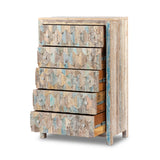 Tall Reclaimed Teak Chest of Drawers, Mountain Pattern Tall Reclaimed Teak Chest of Drawers, Mountain Pattern