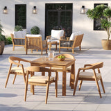 Teak Set 90cm Square Table 4cm Top with 4 Sydney Chairs, Free Cushions Teak Set 90cm Square Table 4cm Top with 4 Sydney Chairs, Free Cushions