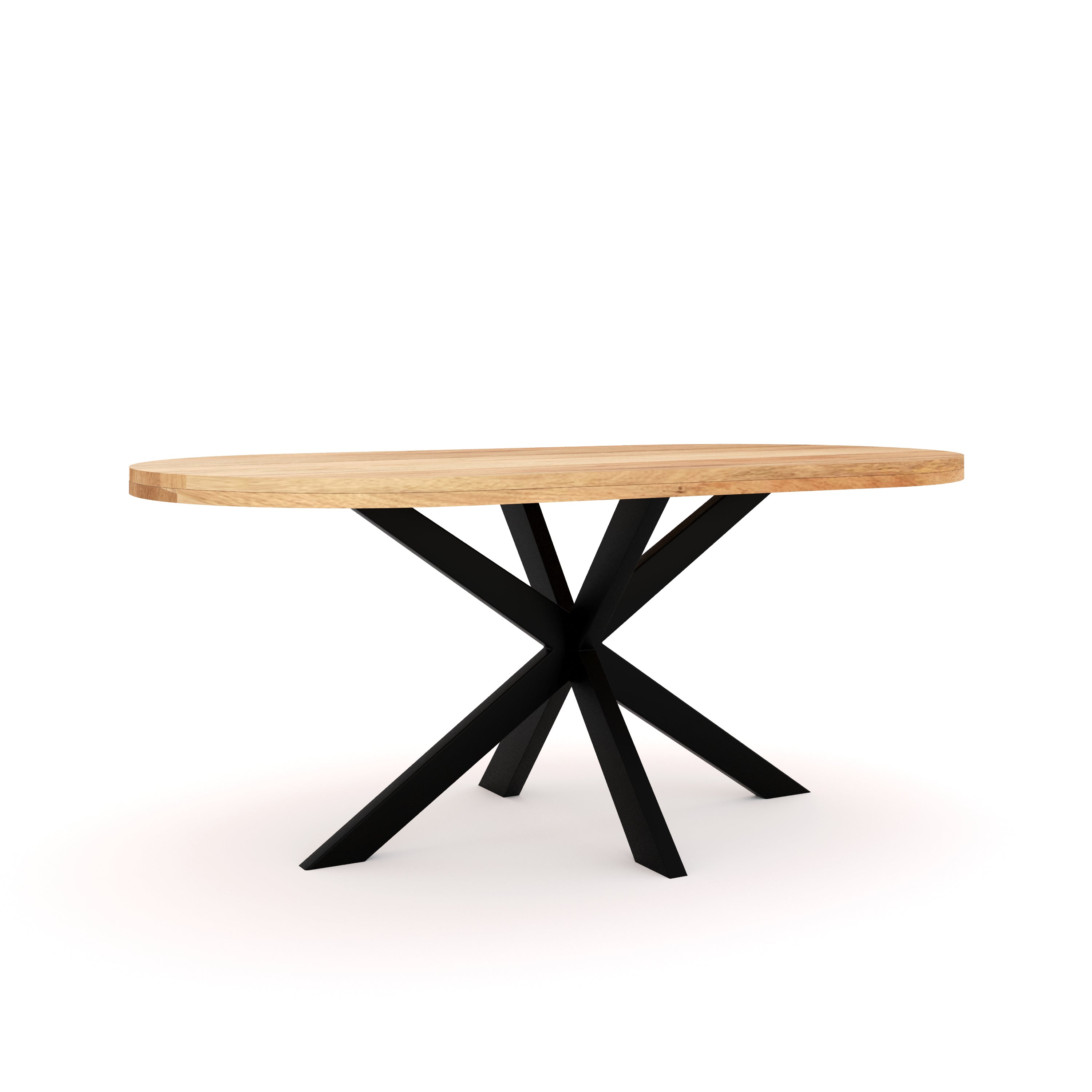 180cm Mango Wood Oval Dining Table, Black Metal Legs