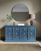Handcrafted Solid Wood Sideboard, Indigo Blue Finish 150cm + 180cm Handcrafted Solid Wood Sideboard, Indigo Blue Finish 150cm + 180cm