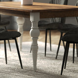 180cm Rectangle Solid Wood Table with Ornate White Legs and 6 Grey Velvet Chairs 180cm Rectangle Solid Wood Table with Ornate White Legs and 6 Grey Velvet Chairs