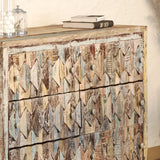 Tall Reclaimed Teak Chest of Drawers, Mountain Pattern Tall Reclaimed Teak Chest of Drawers, Mountain Pattern