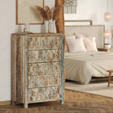 Tall Reclaimed Teak Chest of Drawers, Mountain Pattern Tall Reclaimed Teak Chest of Drawers, Mountain Pattern