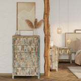 Tall Reclaimed Teak Chest of Drawers, Mountain Pattern Tall Reclaimed Teak Chest of Drawers, Mountain Pattern