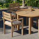 Teak Set 120cm Maximus Round Fixed Table with 4 Marlow Stacking Chairs, Free Cushions Teak Set 120cm Maximus Round Fixed Table with 4 Marlow Stacking Chairs, Free Cushions