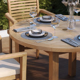 Teak Set 120cm Maximus Round Fixed Table, 4cm Top (4 x Oxford Stacking Chairs) Cushions included. Teak Set 120cm Maximus Round Fixed Table, 4cm Top (4 x Oxford Stacking Chairs) Cushions included.